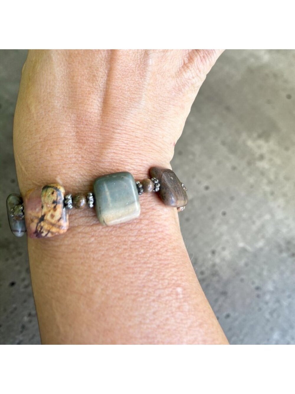 Vintage Jasper Stone Bracelet Earthy Square Beads W/ Toggle Clasp Handmade 7.5” - Picture 7 of 8